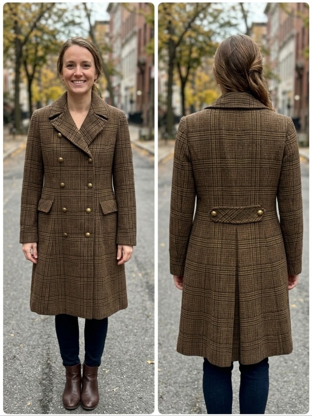 Lauren Ralph Lauren Brown Plaid Double-Breasted Wool-Blend Coat - Picture 2 of 9